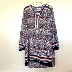 Umgee | Coral & Blue Floral Boho Tunic Dress